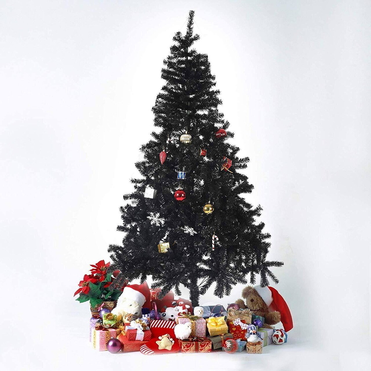 8' Premium Artificial Christmas Tree with Solid Metal Stand; Festive Indoor and Outdoor Decoration; Black